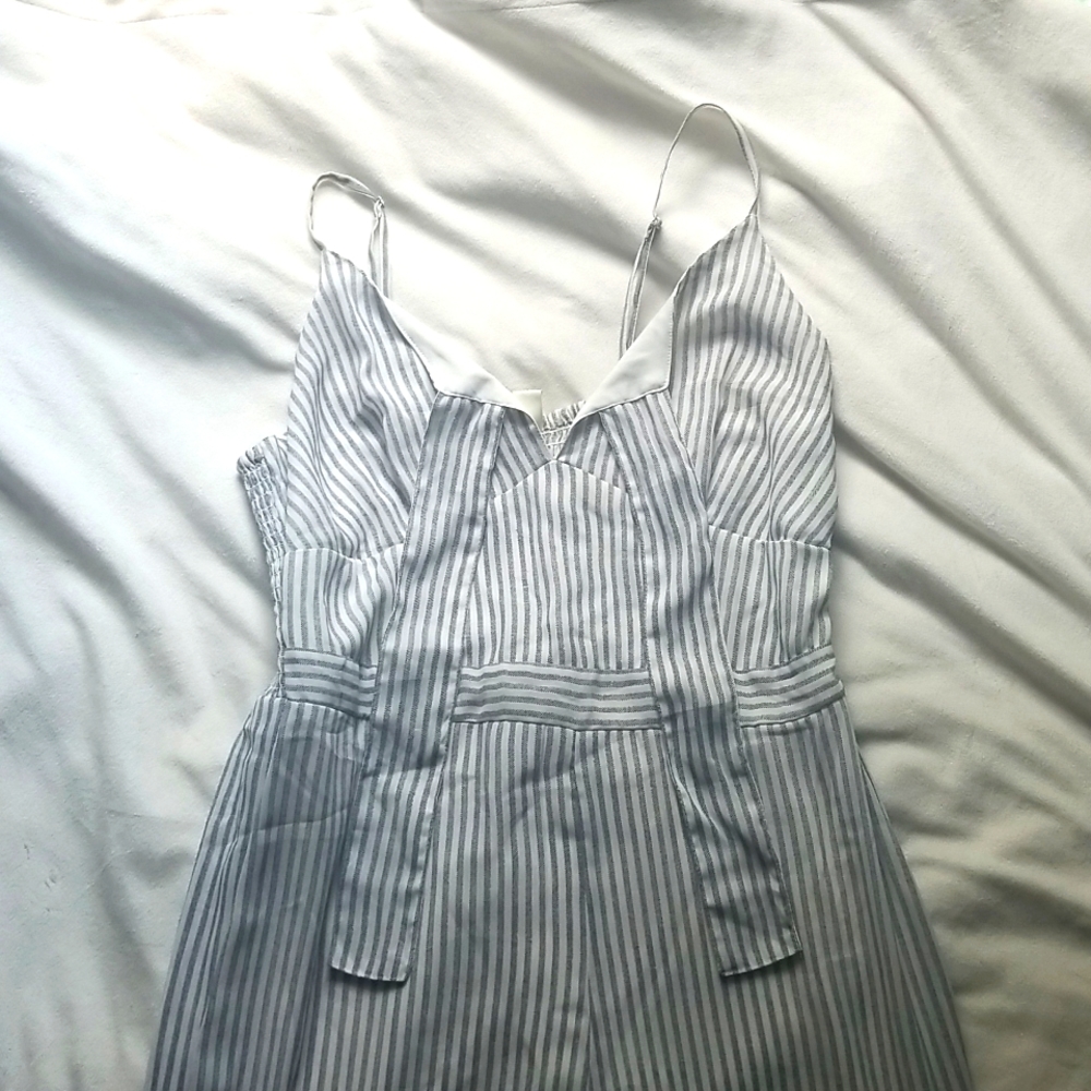 Gray and white striped romper